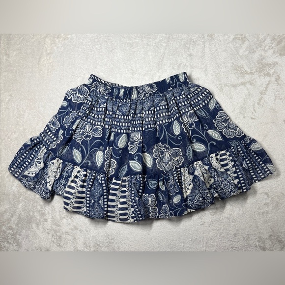 Misa Los Angeles Dresses & Skirts - Misa Los Angeles Marion Navy Blue White Floral Paisley Ruffle Mini Skirt Small